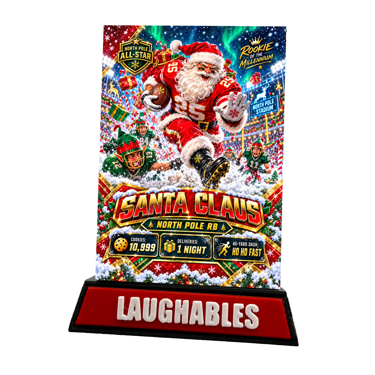 Santa Claus Custom 3D-Printed Football Trading Card – Full-Color UV Printed Collectible