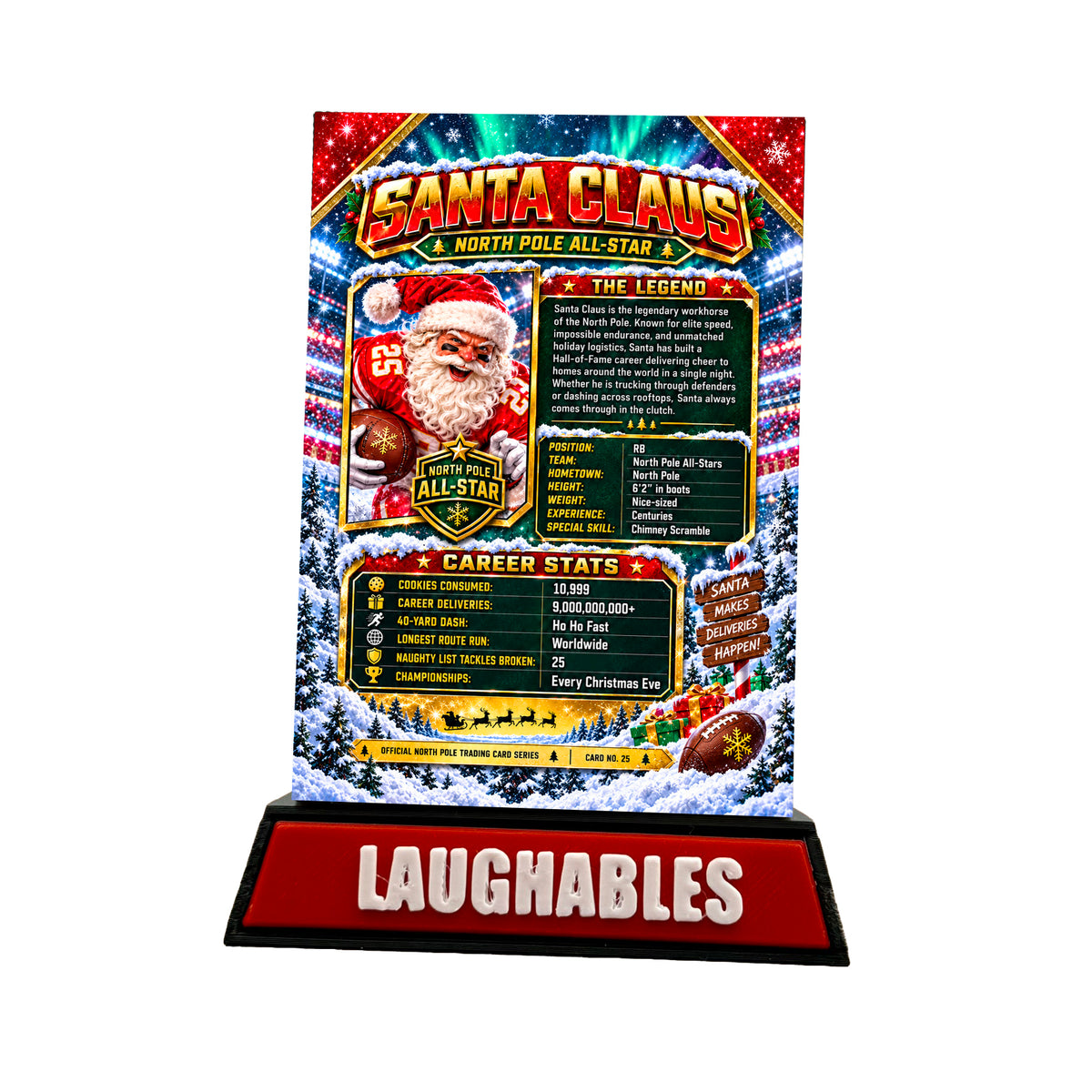 Santa Claus Custom 3D-Printed Football Trading Card – Full-Color UV Printed Collectible