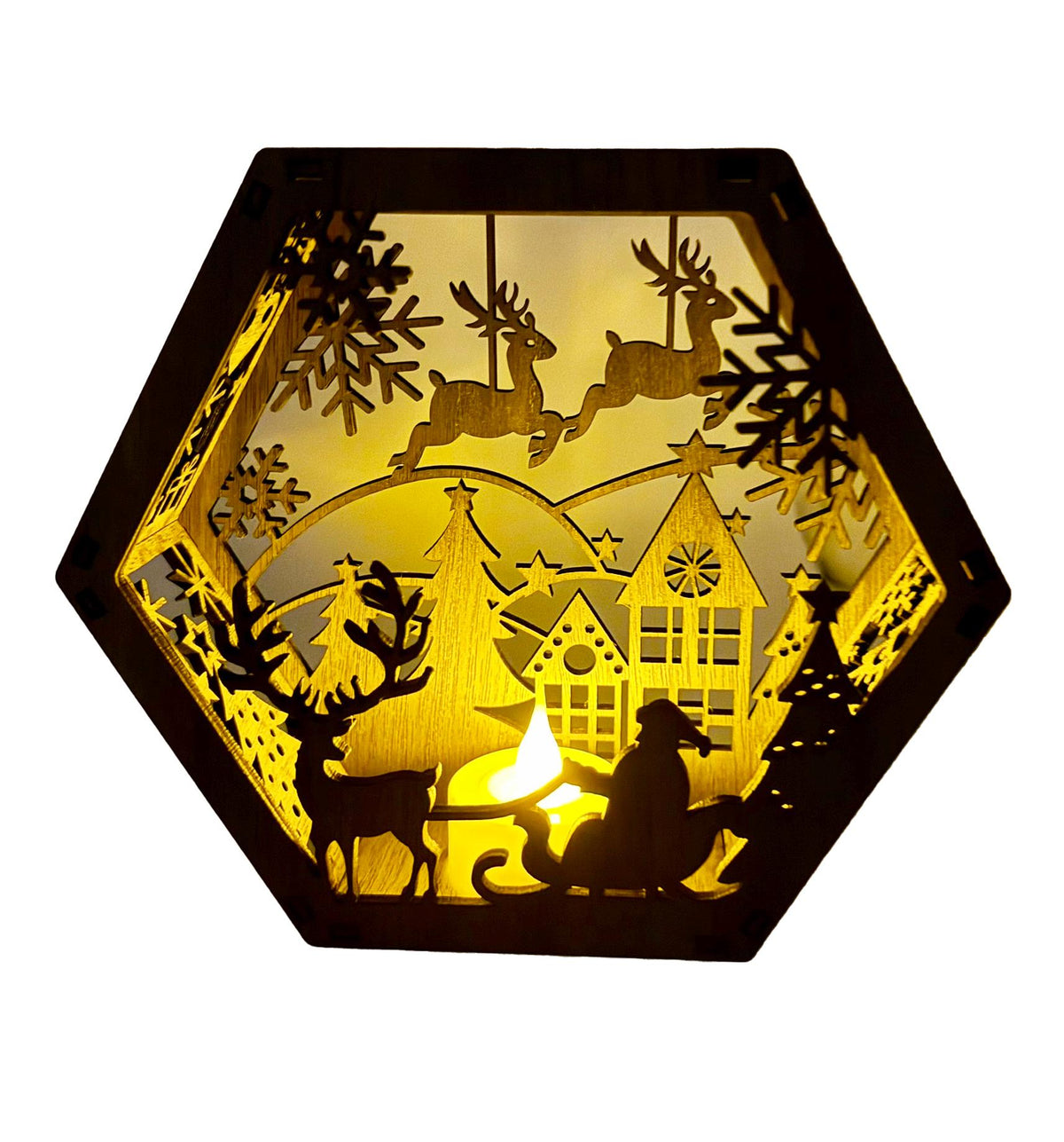 Snowy Scene Christmas Lantern – Wooden Holiday Light Box
