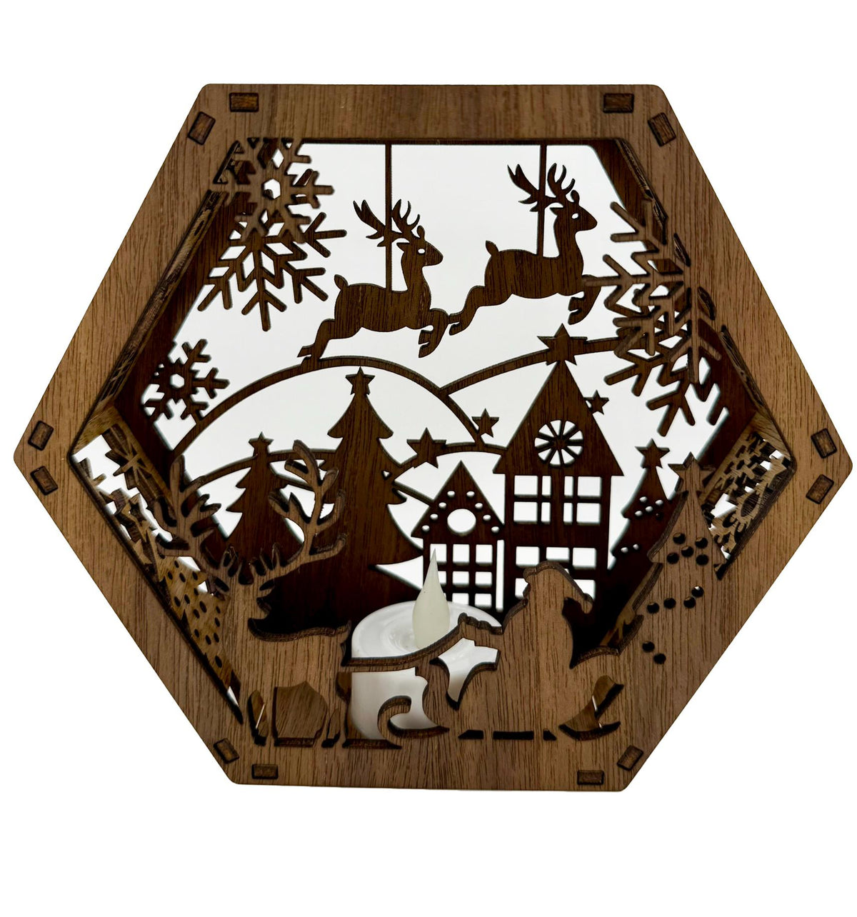 Snowy Scene Christmas Lantern – Wooden Holiday Light Box
